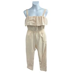 Madewell Linen Blend Pocket Romper Jumpsuit Cream Adjustable Straps Size‎ L